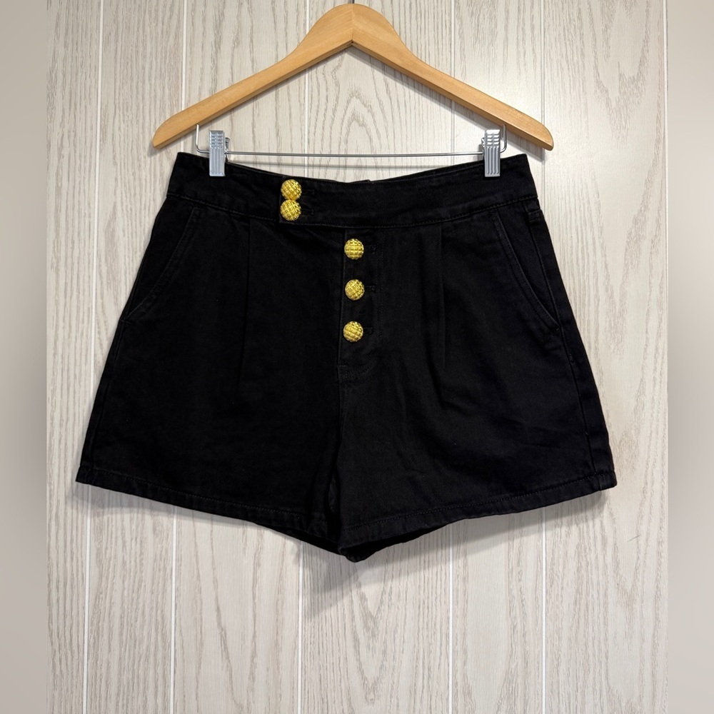 English Factory Black High Rise Gold Button Shorts Size M NWT